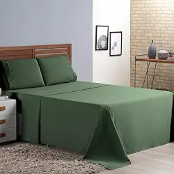 Jogo de Cama Casal Padrão Percal 400 Fios Ponto Palito 04 Peças, Antiácaro, Não faz bolinha Toque Extra Macio (Verde)