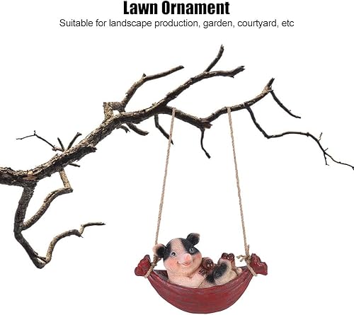 Miniatura 3 de Figura decorativa de mesa de resina, linda estatua de animal de resina de cerdo y gato, decoración colgante de árbol, adorno al aire libre para el