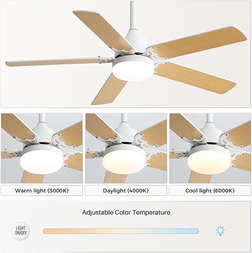 Miniatura 4 de Sofucor Ventilador de techo de 42 pulgadas con luces, control remoto, luz LED, 5 cuchillas de madera contrachapada de doble acabado, motor CC