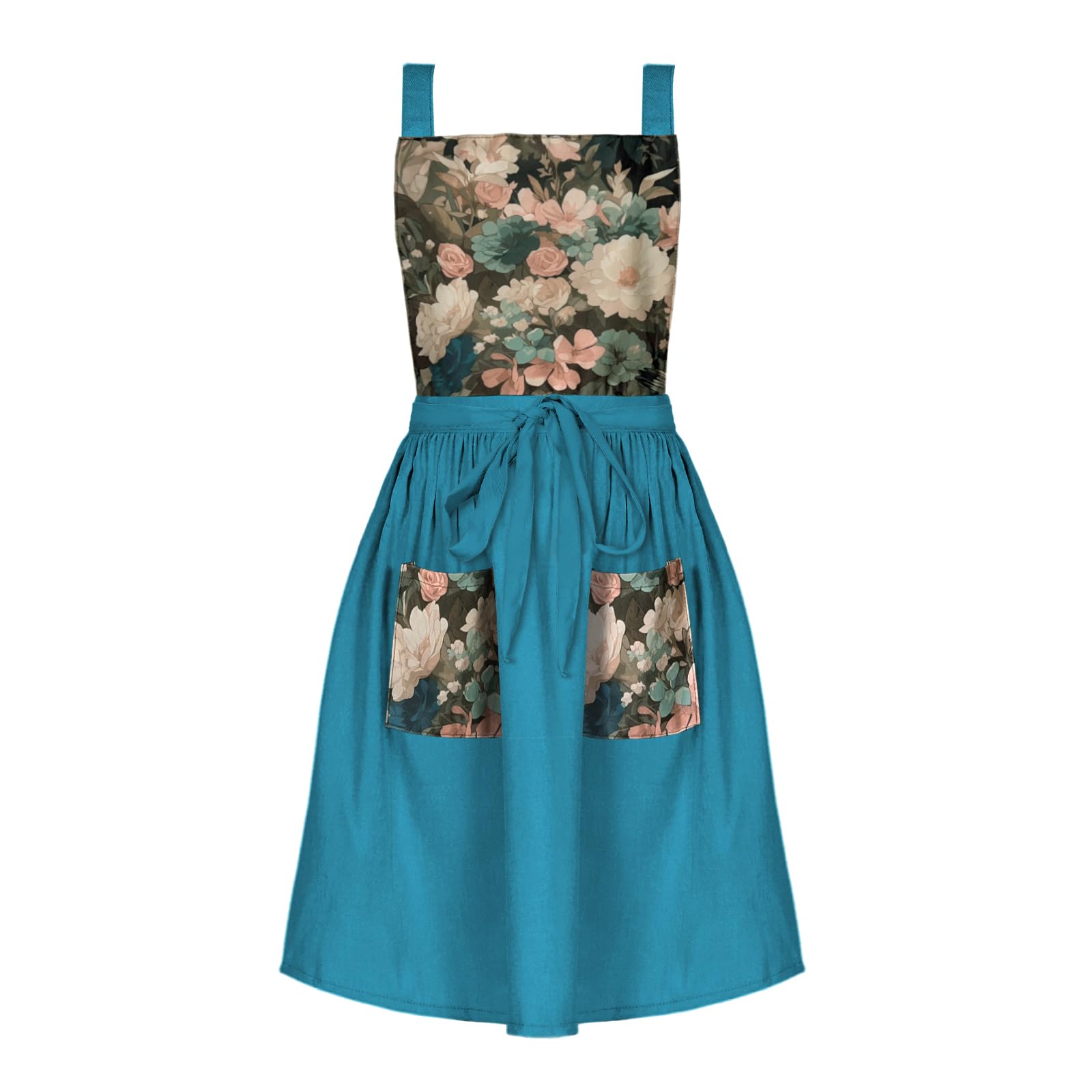 FOTVEFLEIR Vintage Cute Apron Dress for Women with Pockets,Cross Back Pinafore Aprons for Cooking,Baking,Kitchen,Gardening