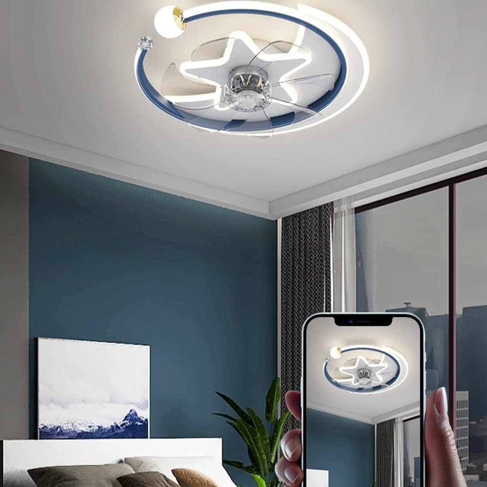 Wentylator sufitowy z oświetleniem LED, niebieski, 45 W, pilot zdalnego sterowania, 3 prędkości, do sypialni i salonu