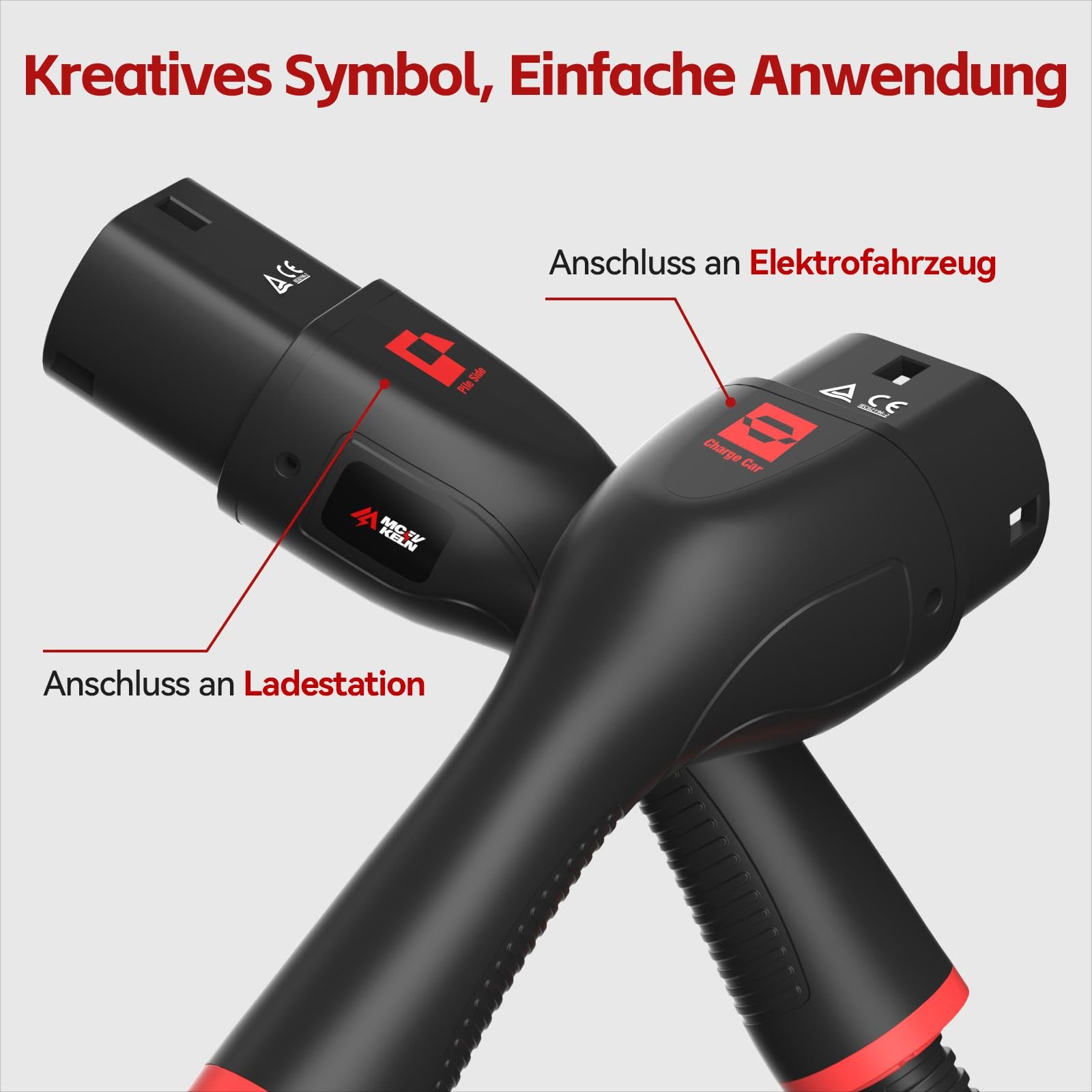 Typ 2 Ladekabel 22kW für Elektroauto & Hybrid Typ 2 -Mode 3 Ladekabel E Auto - 32A| 3 Phasig| 5M Ladekabel Elektroauto Typ 2 EV Charger mit Handtasche, Schwarz
