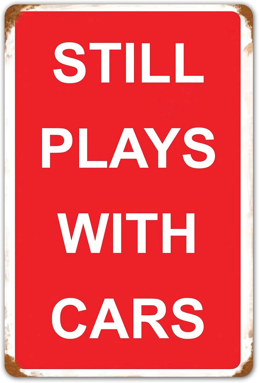 HomDeo Divertido letrero de metal vintage con texto en inglés «Plays with Cars», para garaje, hombre, cueva, hogar, bar, 8 x 12 pulgadas