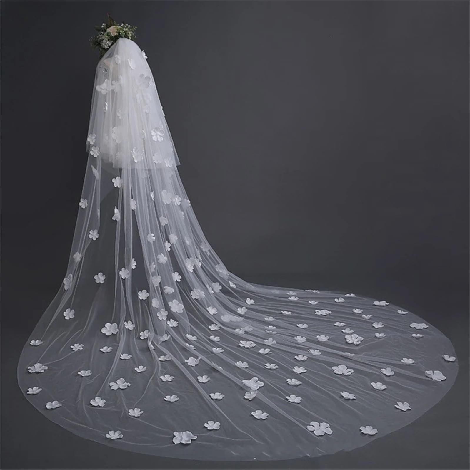 Generisch Neu Braut Schleier 2 Schichten 3D Blume Kathedrale Hochzeit Schleier mit Kamm Tocado