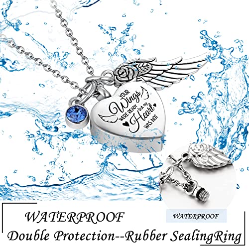 Cremation Heart Urn Necklace for Ashes for Women with 12 Birthstones, Cremation Ashes Jewelry Keepsake with Angel Wing - Your Wings were Ready, But My Heart was Not …4