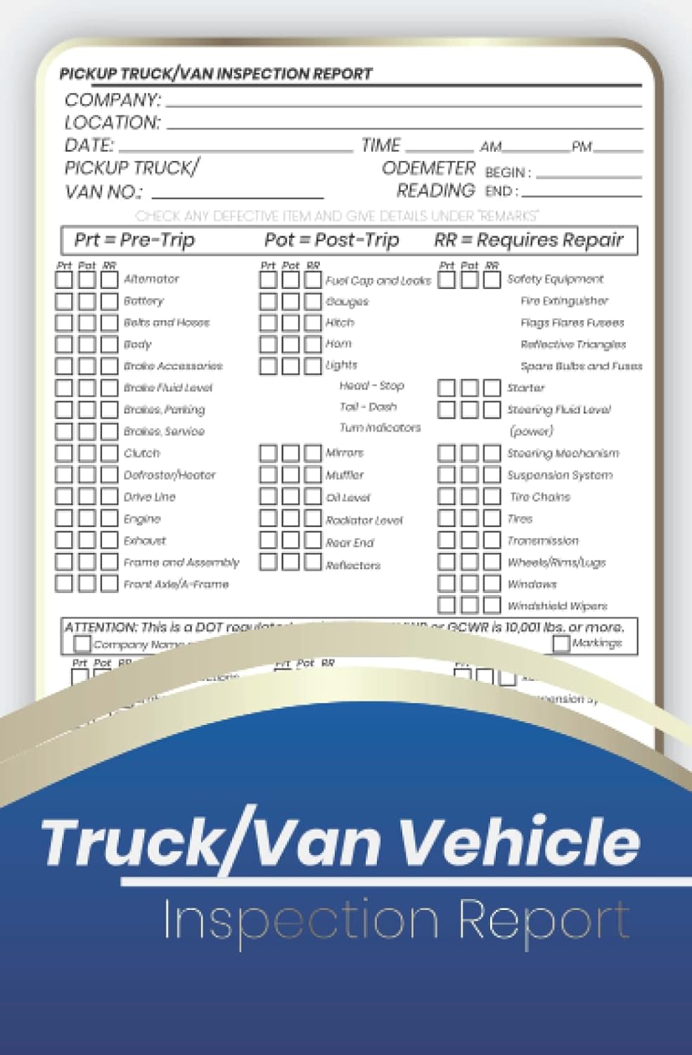 Truck/Van Vehicle Inspection Report Book inspection book