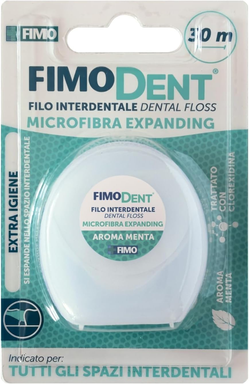 Fimodent Nić dentystyczna 30 m - Mikrofibra, rozszerza się między przestrzeniami dentystycznymi dla maksymalnej higieny, idealna do normalnych i szerokich przestrzeni zębów