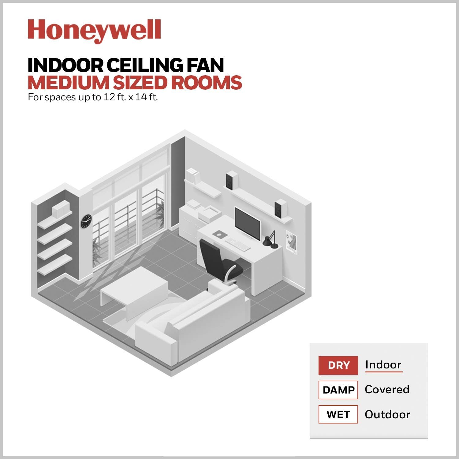 Honeywell Ceiling Fans Barcadero, 44 Inch Contemporary Indoor LED Ceiling Fan with Light, Pull Chain, Dual Mounting Options, Dual Finish Blades, Reversible Motor - 51476-01 (Matte Black) - - 