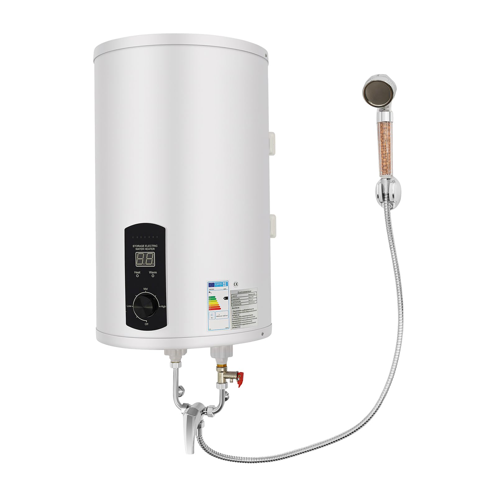Elektryczny zbiornik ciepłej wody 30 l, bojler ciepłej wody, 2 kW, wiszący na ścianie | Pamięć elektryczna, bojler mocy grzewczej, bojler wodny, emaliowany pojemnik wewnętrzny, ekran LED, 220 V