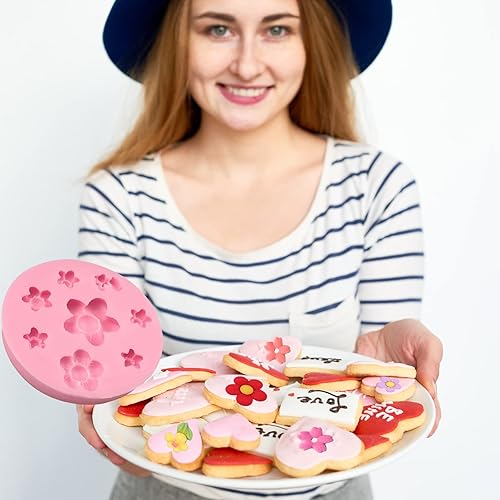 Miniatura 4 de Juego de 2 moldes para fondant de flores, moldes para decorar pasteles de chocolate floral para hornear dulces, mousse, galletas, adornos para