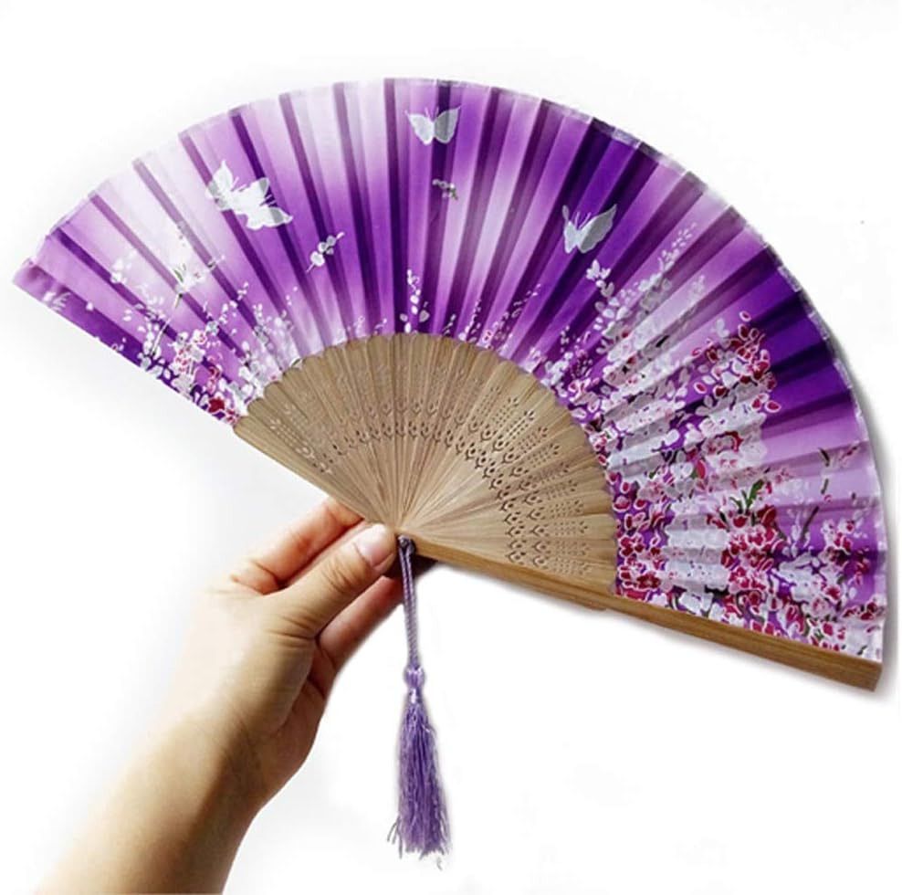 Folding Fan Party Decoration Vintage Retro Style Fashion Chinese Folding Fan Craft Gift Wedding Dance Hand Fan Home Ceremony Decorative Folding Fan (Color : B) (B)