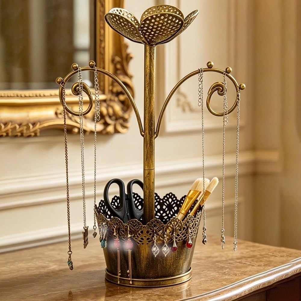 Organizer na biżuterię stojaki vintage metalowy kwiat stojak na biżuterię uchwyt na pędzle organizer na pędzle stojak ekspozycyjny na biżuterię