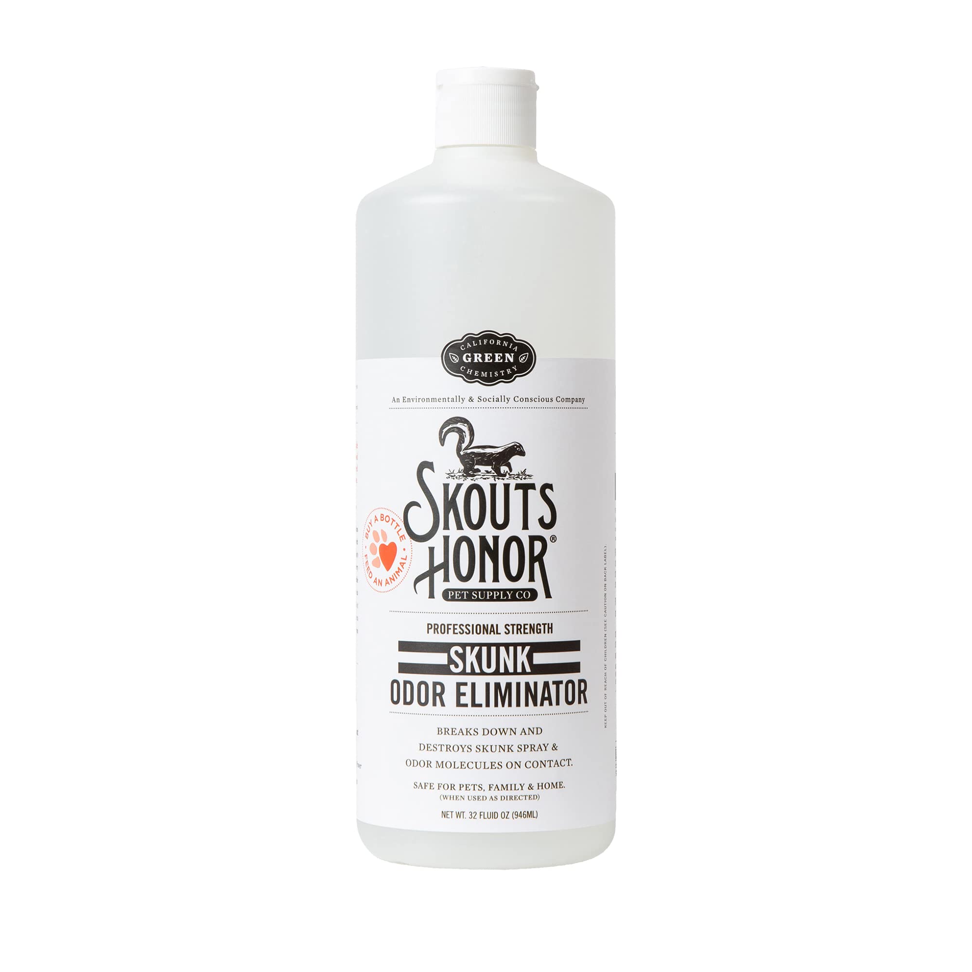 SKOUT'S HONORSkunk Odor Eliminator for Pets, Indoor, and Outdoor Surfaces – Eliminate Skunk Spray Odor, Eco-Friendly, Cruelty-Free Solution for Pets and Surfaces, 32 oz