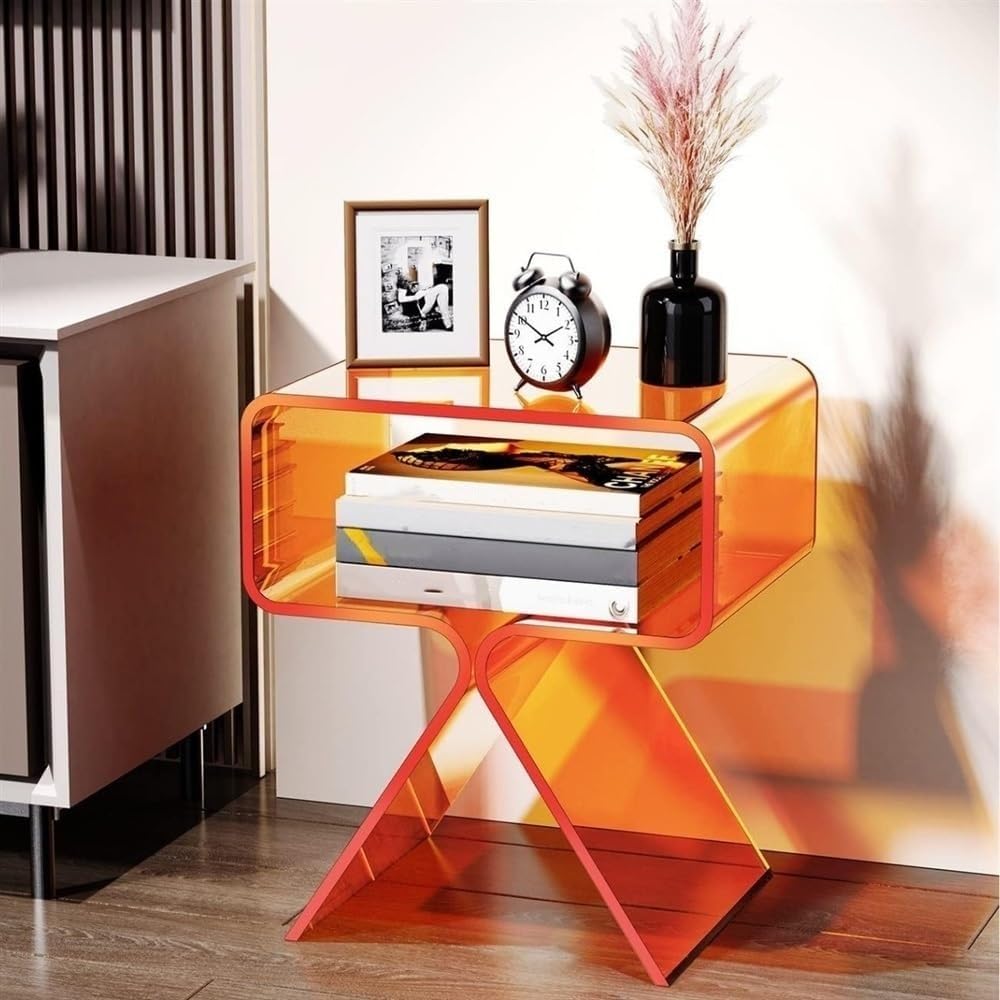 SXZenSpace Acrylic Side Table with Storage Nightstand Modern End & Coffee for Living Room Patio Office Solid Construction(Orange)