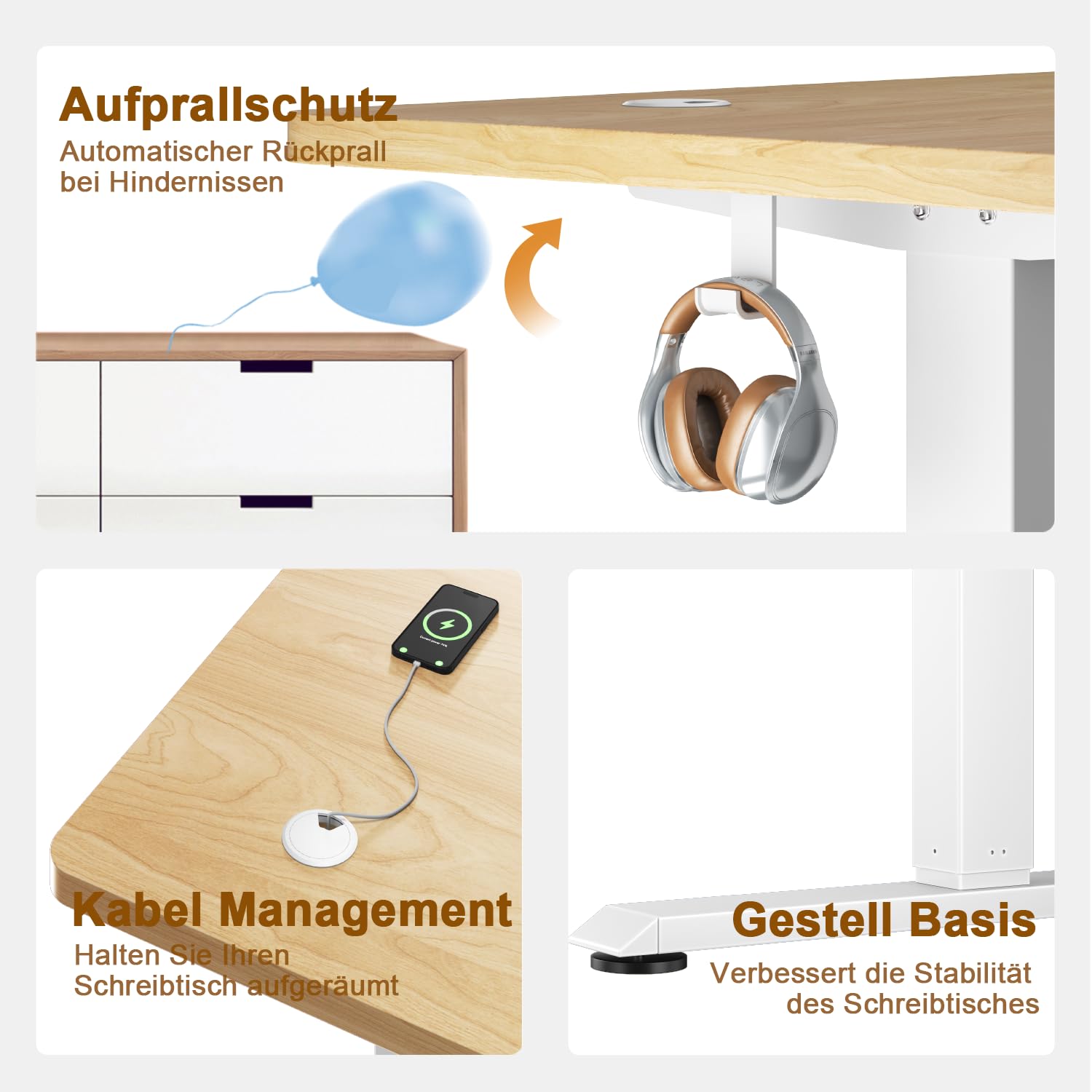 Flamaker Höhenverstellbarer Schreibtisch Ganze Tischplatte 110 x 53 cm Elektrischer Schreibtisch Höhenverstellbar für Steh-Sitz, Computertisch mit Memory-Funktion,Standing Desk,Beige