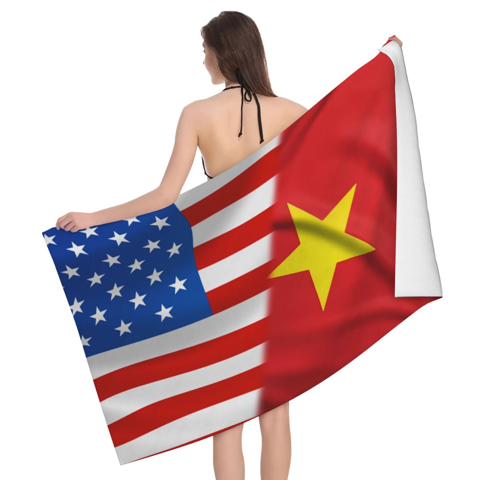HLBSDM Microfiber America Flag and Tigray Flag Beach Towel Quick Dry Soft Sand Free Beach Towels for Pool Swim Beach Lightweight Thin Towels