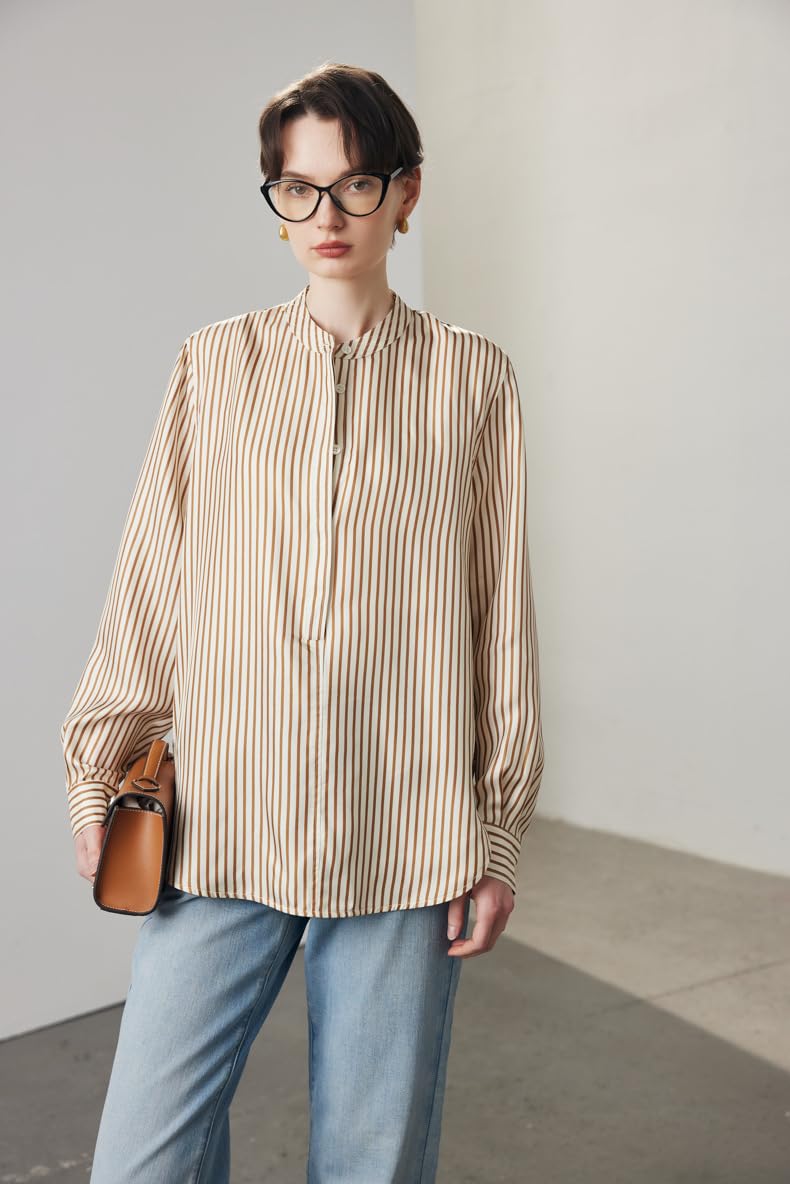 Donna Blusa da Ufficio in Seta con Collo Alto e Stampa