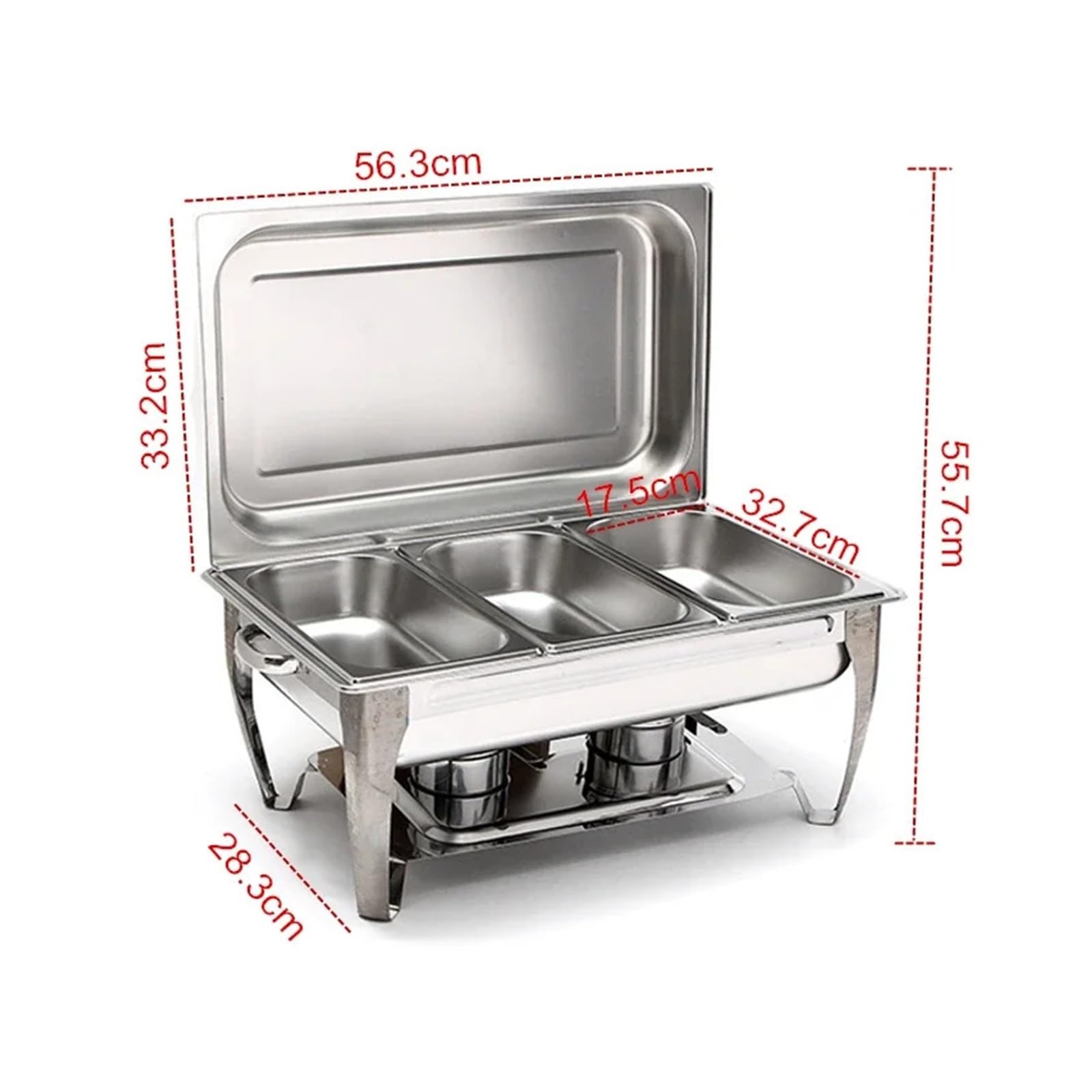 9L Plegable De Acero Inoxidable Cuadrado Hornillo For Bufé Juego Platos Contenedor Calentador Alimentos Plato Frotamiento Rectangular Completo Buffet Catering RetencióN Del Calor De Larga DuracióN