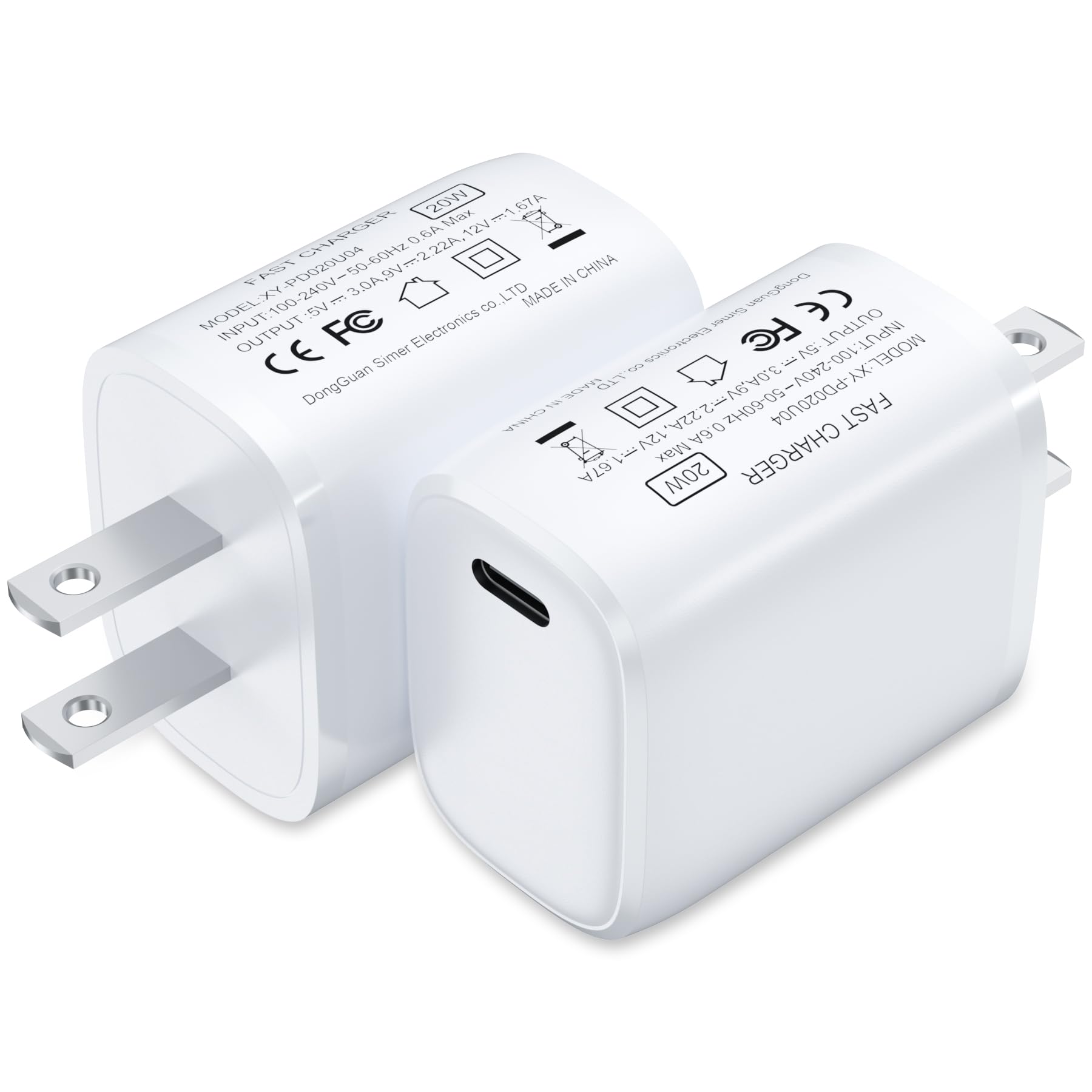 [2 Pack] USB-C Wall Charger, 20W USB-C Power Adapter Replacement for Phone 18 Pro / 18 Pro Max/i Phone Duo/ 17/16/15/14/13/15 Pro/Pro Max/Plus/XS/XR/X,Galaxy, Pixel,i Pad and More