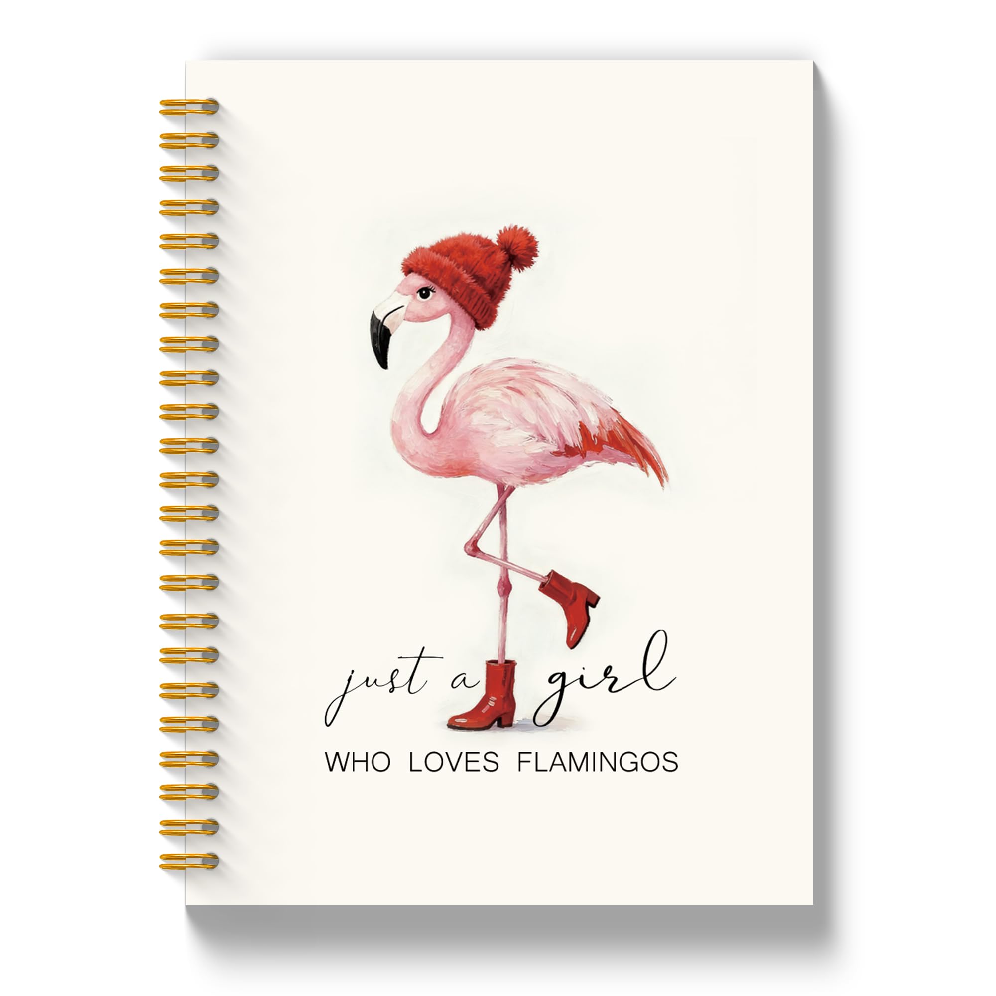 Diario alla moda con fenicottero rosa, 14 x 20 cm, regalo con fenicottero per donne, forniture per ufficio per ragazze, diario a spirale con copertina rigida e scritta "Just a Girl Who Loves