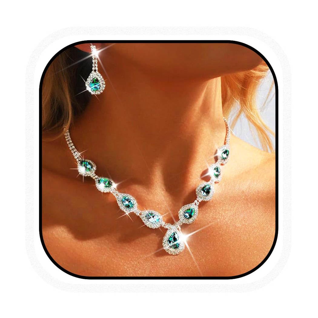 Unicra Bridal Wedding Jewelry Set Silver Rhinestone Necklace Earrings Bracelet Sets Prom Formal Costume Jewelry for Women and Brides