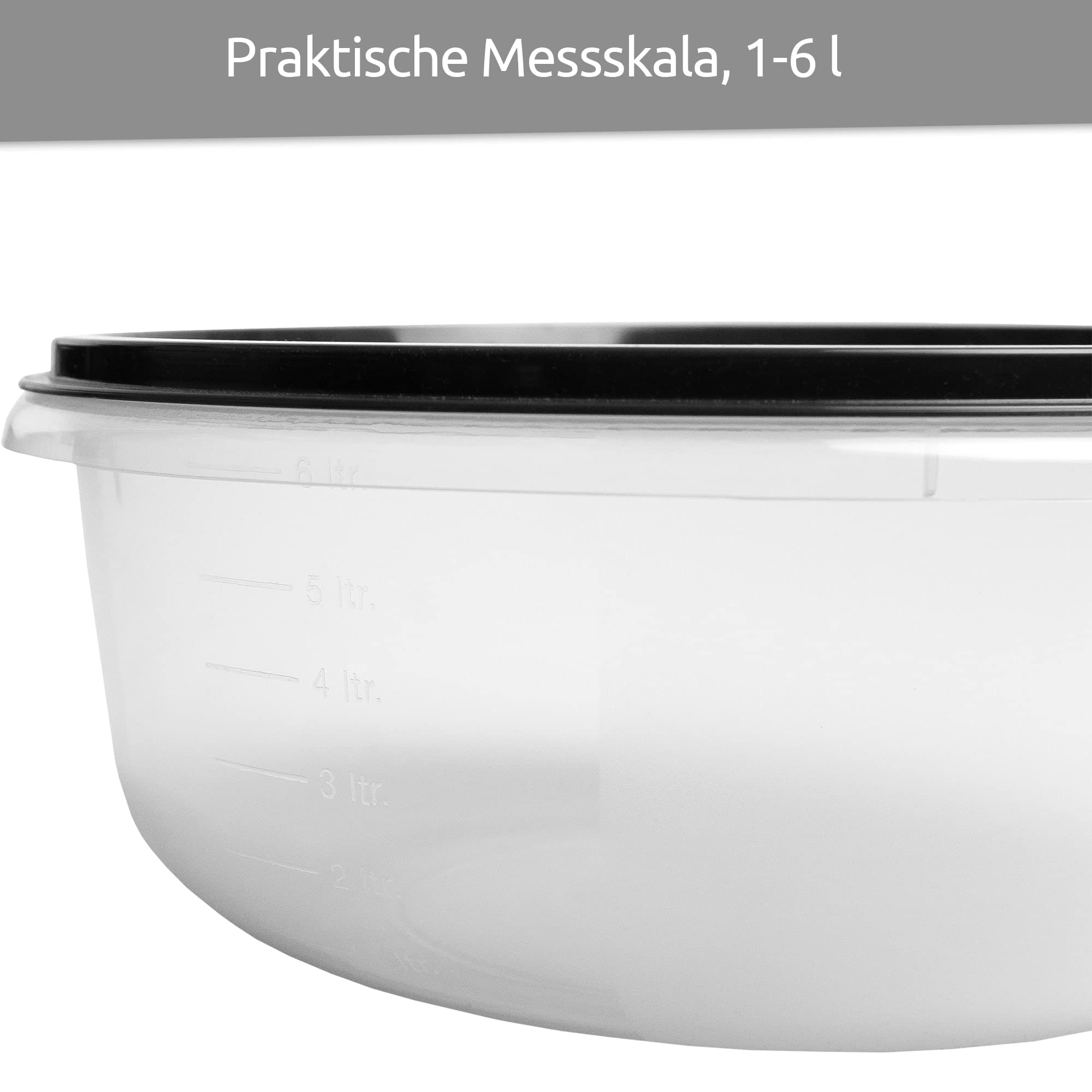 Wüllner & Kaiser Hefeteigschüssel mit Deckel, 6 l Teigschüssel inkl. Plopp-Deckel, große Schüssel für Hefeteig, schwarz