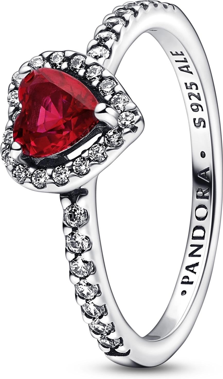 Pandora Timeless - Anello cuore in argento sterling, con cristallo rosso ciliegia (jubilee red) e pietre di zirconia cubica incolori