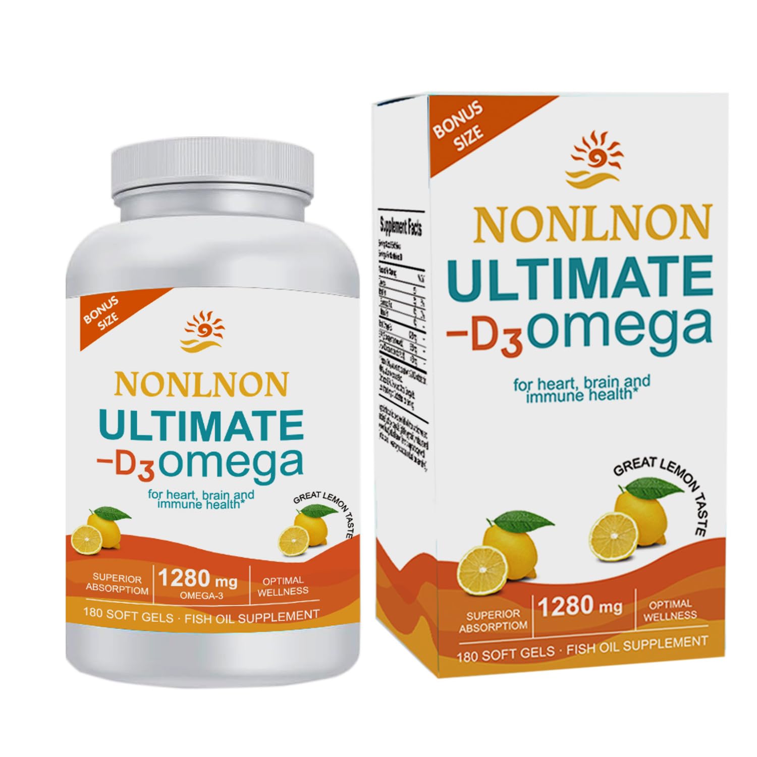 Ultimate Omega-D3, Lemon Flavor - 180 Soft Gels - 1280 mg Omega-3 + 1000 IU Vitamin D3 - Omega-3 Fish Oil - EPA & DHA - Promotes Brain, Heart,& Immune Health - 90 Servings