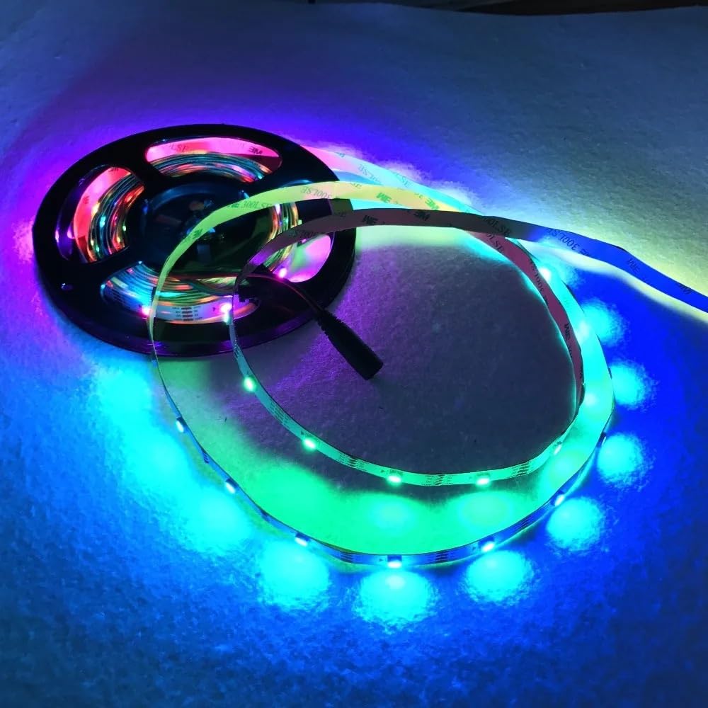 WENWENLEE 5m WS2815 DC12V addressable Full-Color RGB 5050 LED Light Strip; Not Waterproof; IP33 Protection Level; White PCB