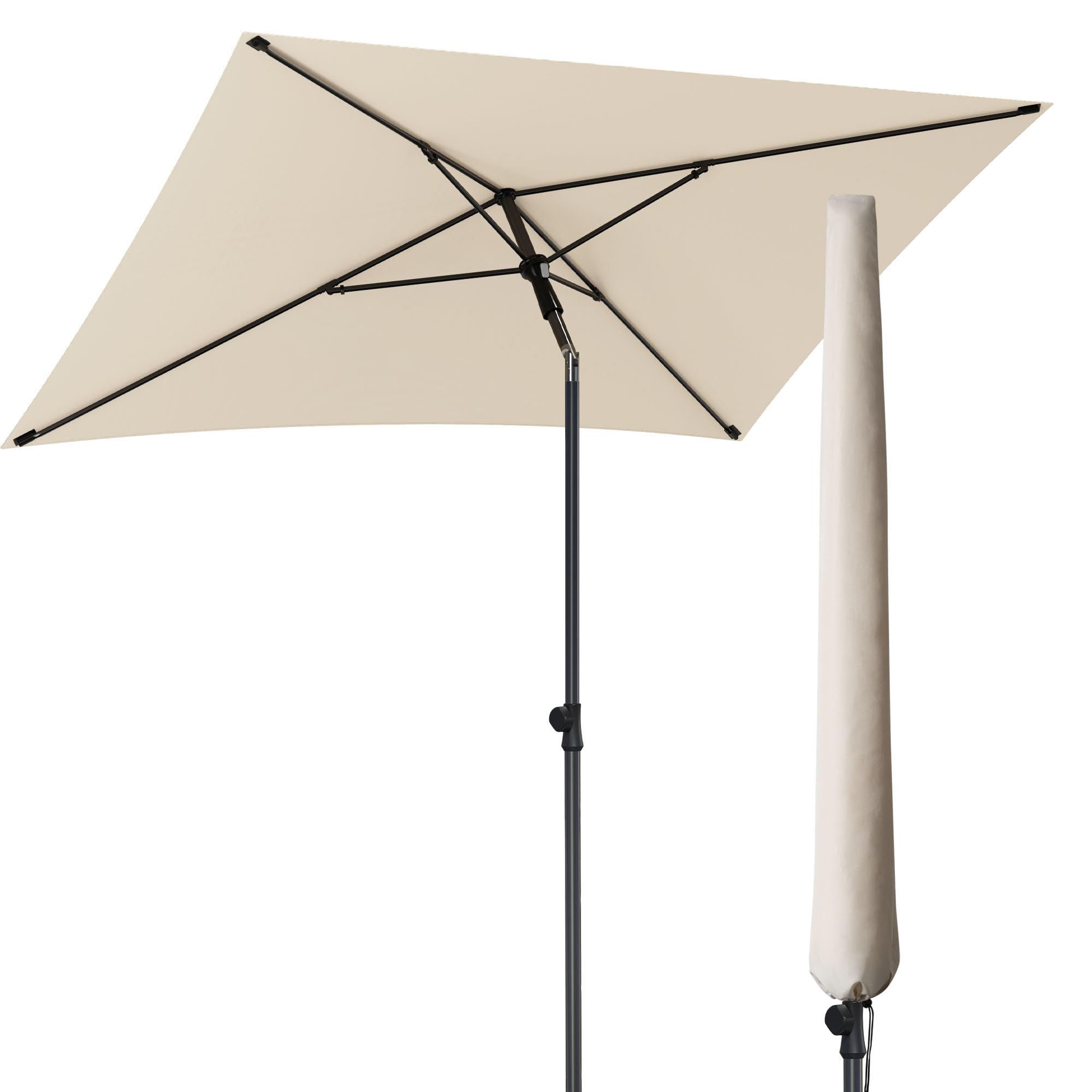 Menz Sonnenschirm Balkon 190 x 125 cm Beige, inkl. Sonnenschirmhülle - UPF 50+ Sonnenschirm rechteckig für Sonnenschutz auf Balkon und Terrasse, Balkonschirm rechteckig stabil, mit Knickfunktion