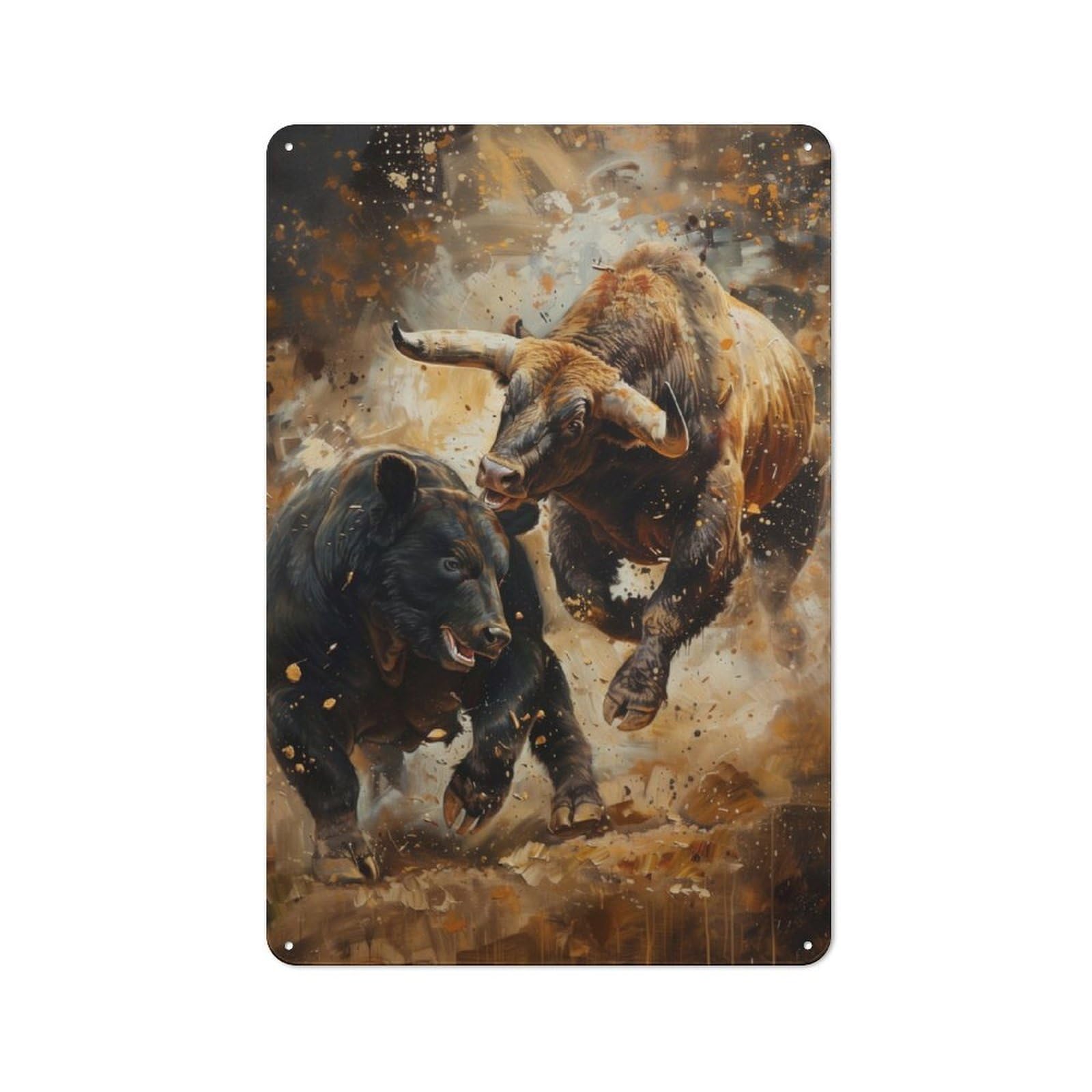 Junmoney Bear Vs Bull Crypto Trade Modern Retro Metal Wall Art Sign 30X20cm, Studio Wall Art For Modern Home, Workshop, Office Or Cafe