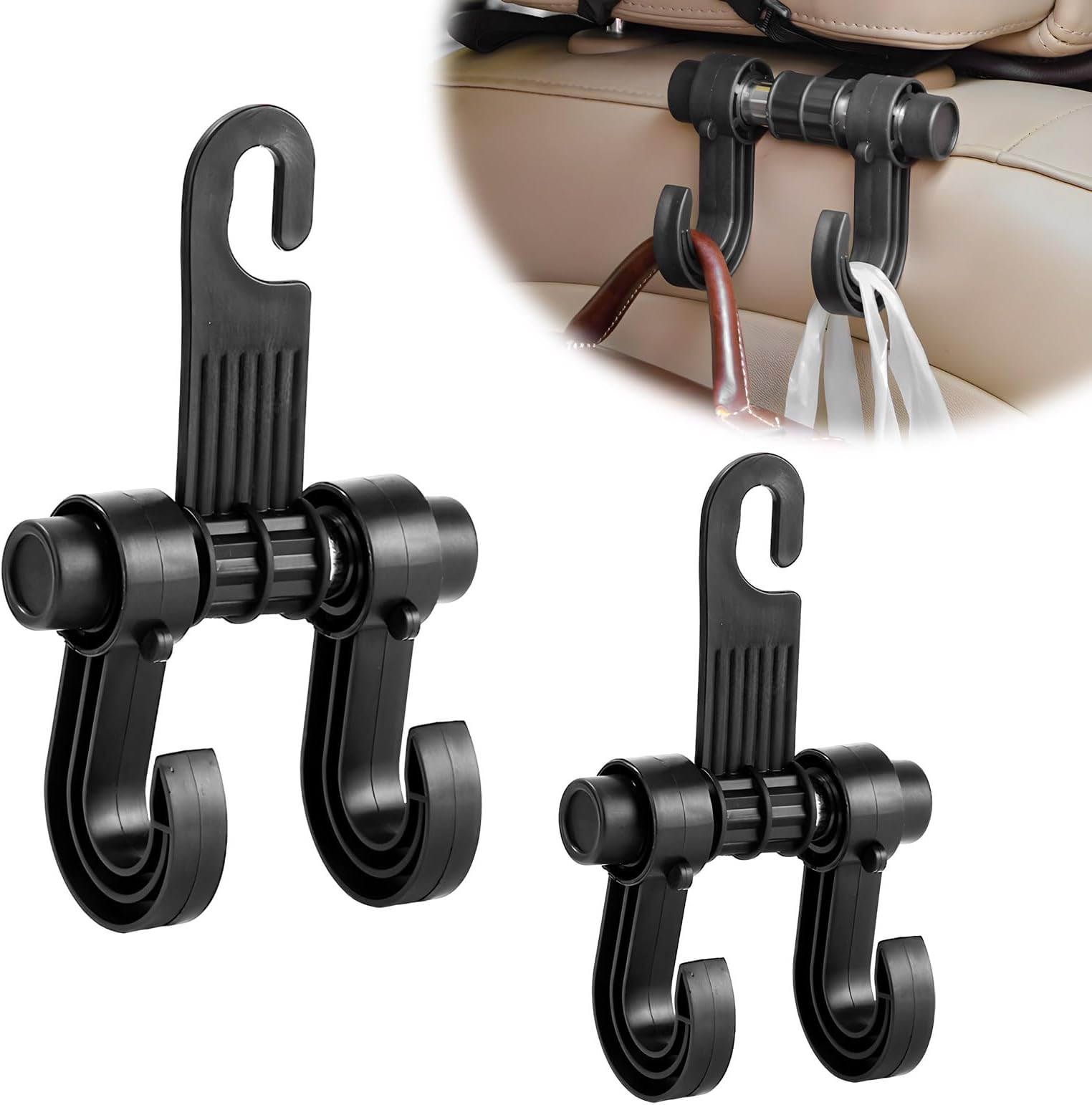 2 PCS Car Seat Back Hook, Multifunctional Vehicle Headrest Hooks for Purses and Bags, Double Purse Hook for Automotive Headrest, Universal Car Storage Organizer Accessories (Medium)