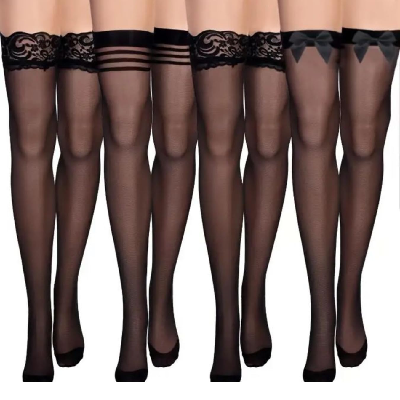 SEIGE3pc of Women's lace Over the Knee Socks, High Anti-snatch Stocking