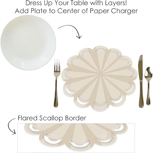 Miniatura 6 de Big Dot of Happiness Tan Stripes - Decoración simple de mesa redonda para fiestas, cargadores de papel, ajuste de lugar para 12