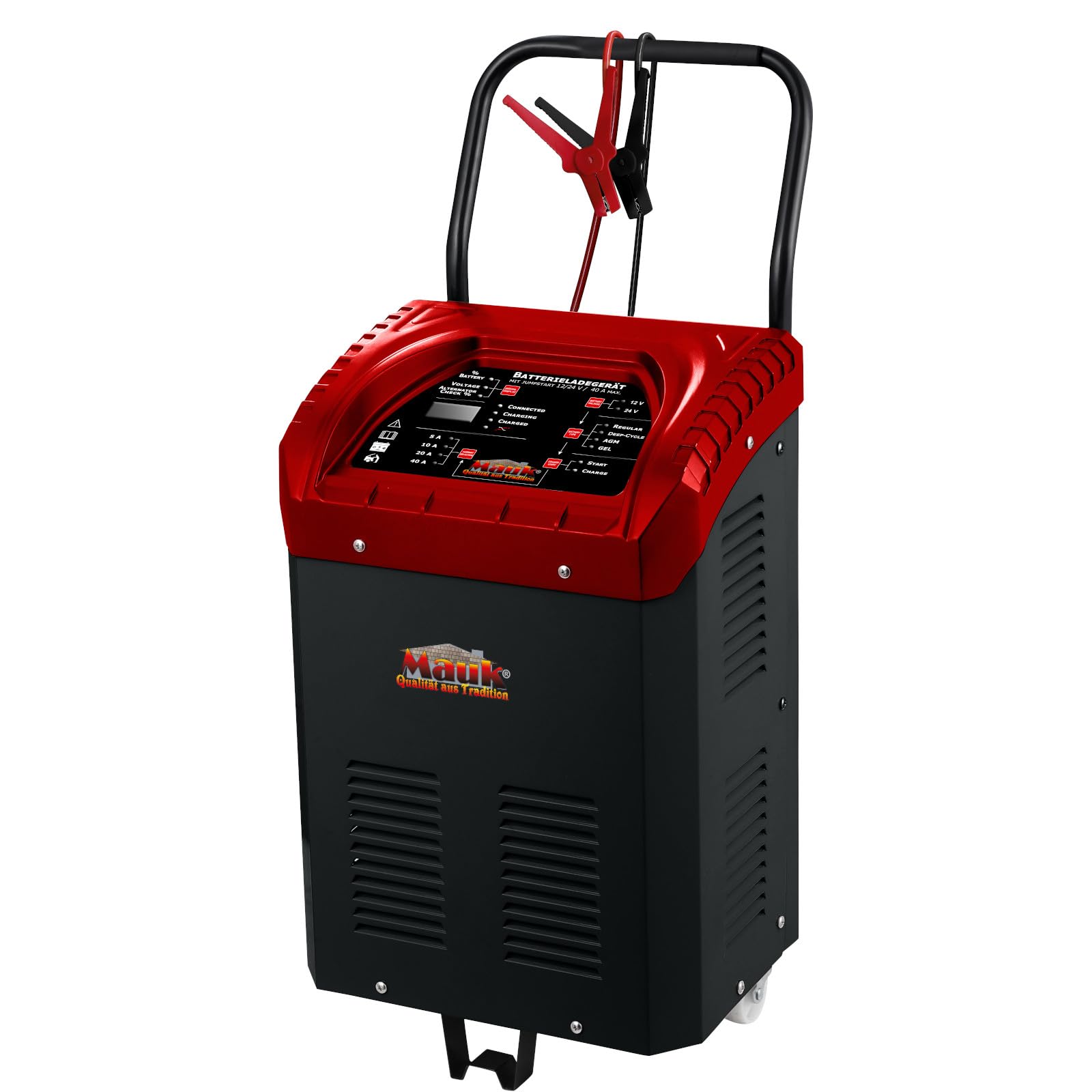 MAUK® Batterieladegerät Kfz Ladegerät Batteriestarter Jump Starter Auto Jumpstarter Auto Batterie Starter Auto Batterie Ladegerät mit Starthilfe Kfz mit Griff und Rollen 12V / 24V | 40 A max.