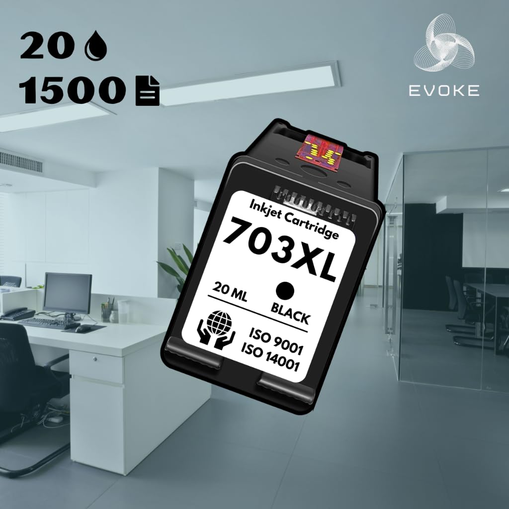 EVOKE 703 XL Zestaw tuszy kompatybilny z HP D730 F735 K109a K209a K510a (Zestaw Czarny + Trójkolorowy) 1875 Stron 38 ml