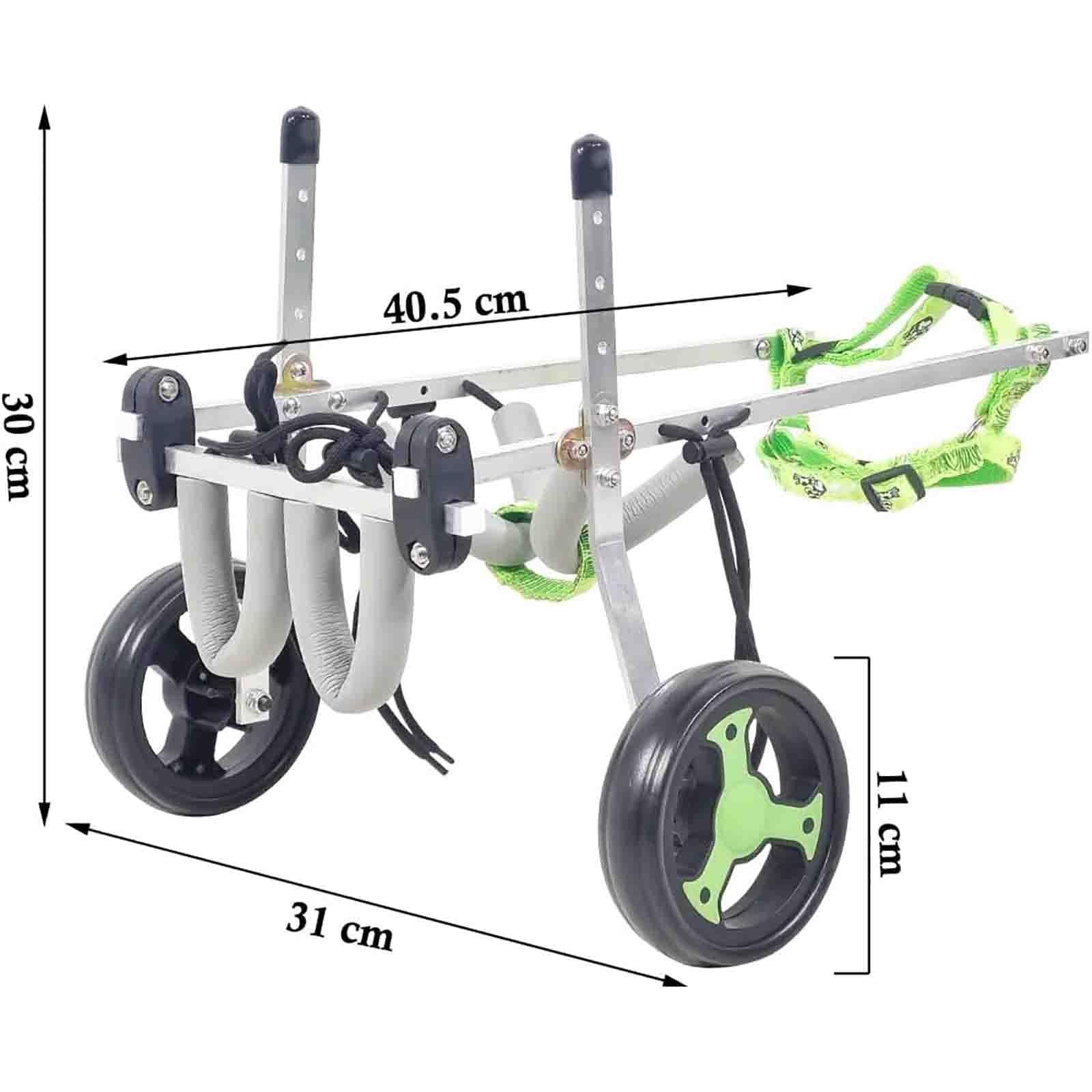 Silla de ruedas para mascotas con soporte de dos ruedas, ayuda para la movilidad de las patas traseras, arnés ajustable de aleación de aluminio, para mascotas mayores o lesionadas, 40,5 cm