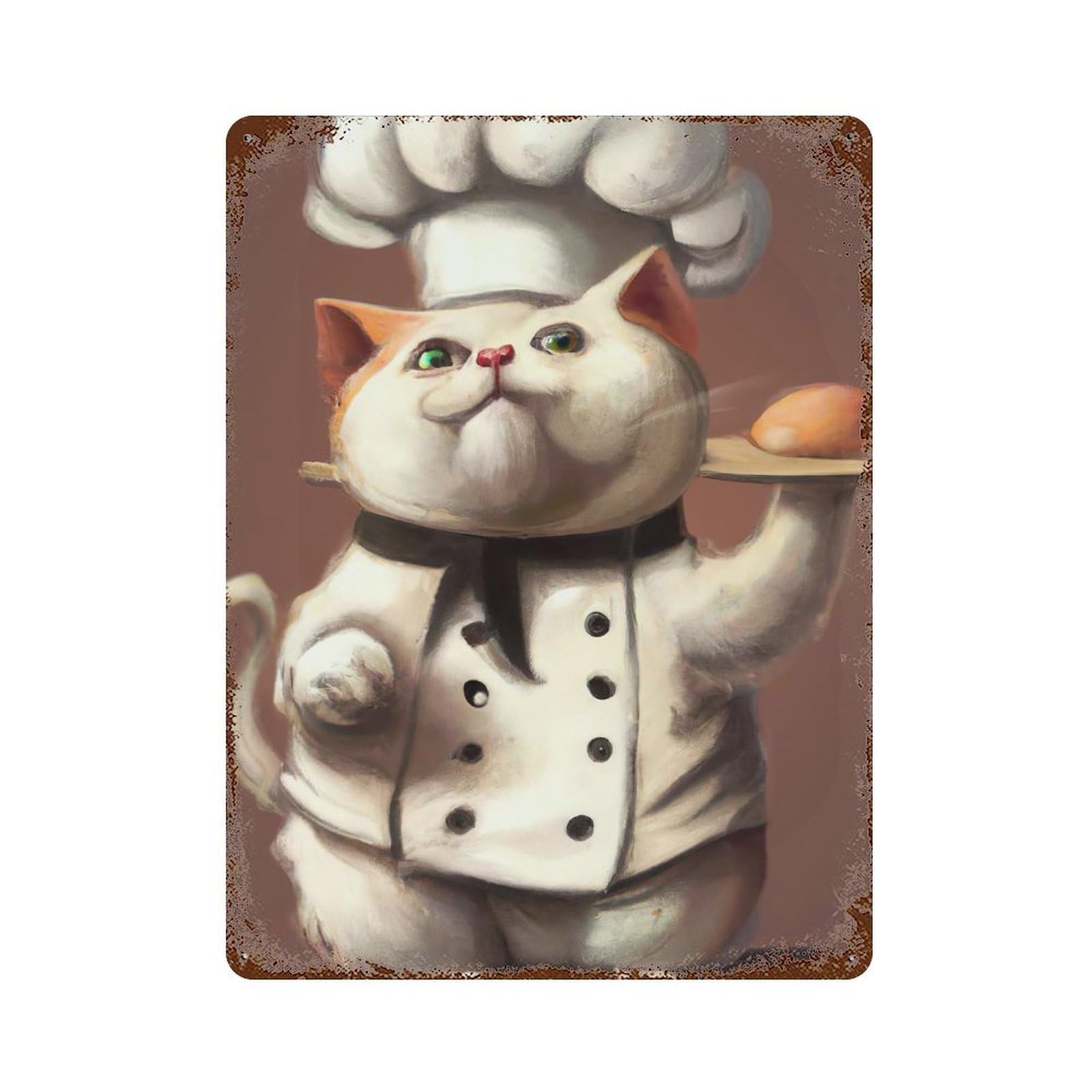 Chef Cat 15.7"x11.8" Vintage Metal Tin Sign, Retro Wall Decor for Basement, Hobby Room And Garage Decor