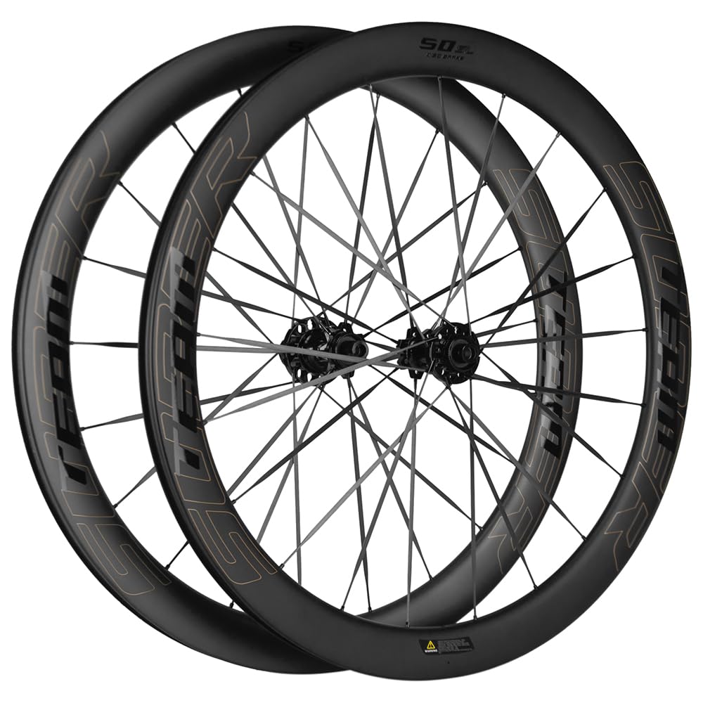 SUPERTEAM Carbon Disc Wheelset 50C-28 Tubeless with Carbon Spokes 700C (Fit for Shimano, Thru Axle 12 * 100-12 * 142)