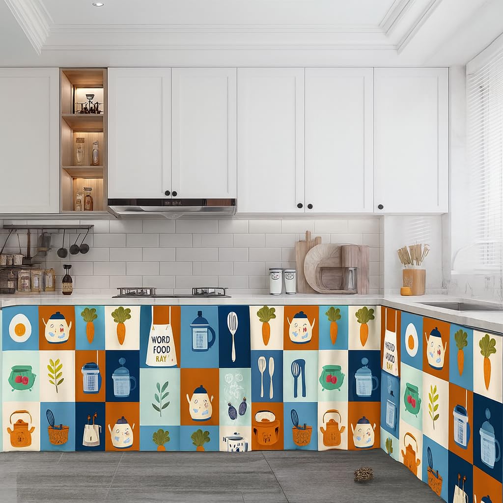 Decorative Sink Curtain for Kitchen | Pack of 2 | 150×70 cm Under-Sink Cover | Printed Fabric Panel with Rod Pocket | Washable Storage-Hiding Curtain for Modern Home Décor (KITLI)