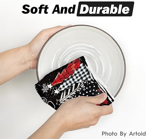 Miniatura 5 de Artoid Mode Juego de 2 toallas de cocina con diseño de muñeco de nieve negro Let It Snow con diseño de árboles de Navidad, 18 x 26 pulgadas