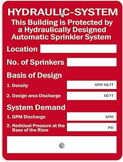 Aluminum Vertical Metal Sign Multiple Sizes Hydraulic System Automatic Sprinkler Hazard Red Fire All over Weatherproof Street 9x12Inches