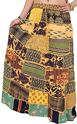 Long Printed Dori Skirt from Gujarat with Patch Work2