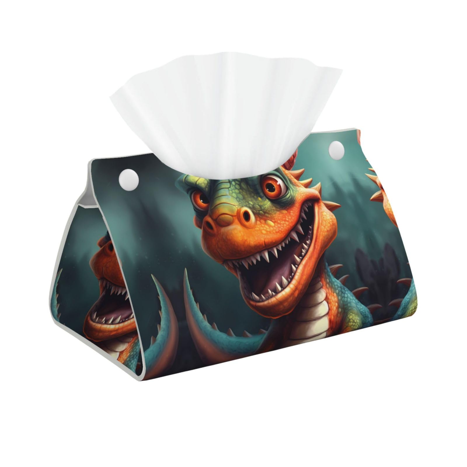 Decorative Tissue Box Cover Roaring Dragon Tissue Box Holder Aesthetic Leather Storage Organizer Box for Bathroom Vanity Tabletop Night Stands Office Funny Home Decorative Tissue Case