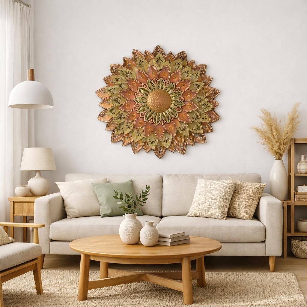 Designer Metal Flower Wall Art | Handcrafted Floral Wall Hanging for Living Room, Bedroom, Hallway, Office & Home Décor (Designer Brown Sunflower)-image-39