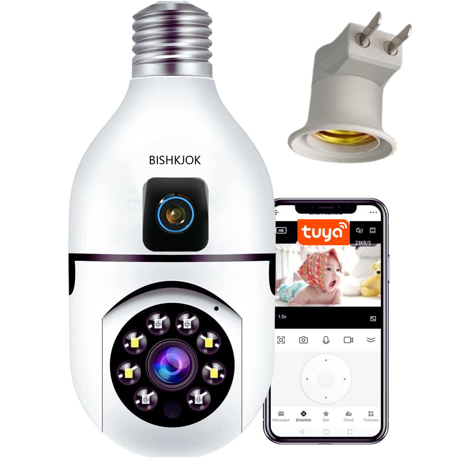 6MP Dual-Lens Light Bulb Security Camera, TUYA Indoor 360° Pan/Tilt WiFi Cam with Auto Tracking, Color Night Vision, Motion Alerts, 2-Way Audio, Pet/Baby Monitor, E27 Socket