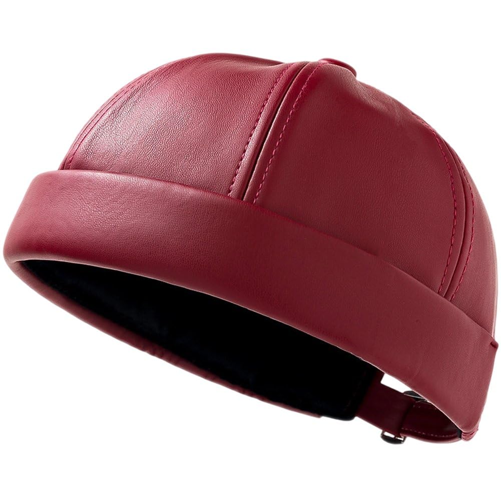 Fituenly Unisex Leather Docker Cap, Brimless Leon Hat Skull Cap Beanie, Men's Brimless Docker Cap Set with Rolled Cuff Retro Worker Sailor Skullcap