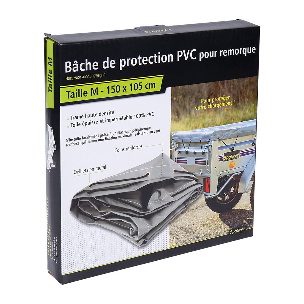 OROK 647115 Bâche Plate pour Remorque 150 x 105 cm – Taille M – 400 g/m² – Protection Étanche Chargement – PVC Gris avec Élastique Périphérique