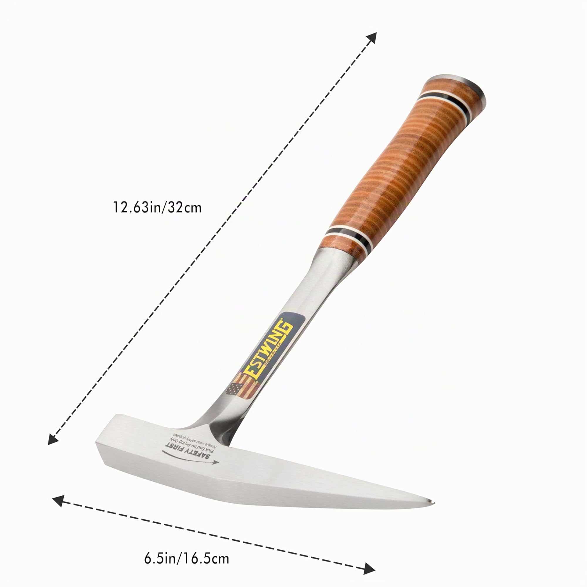 Estwing E13PM Rock Pick - Martello geologico con testa zigrinata e impugnatura in vera pelle, marrone, 368,5 g