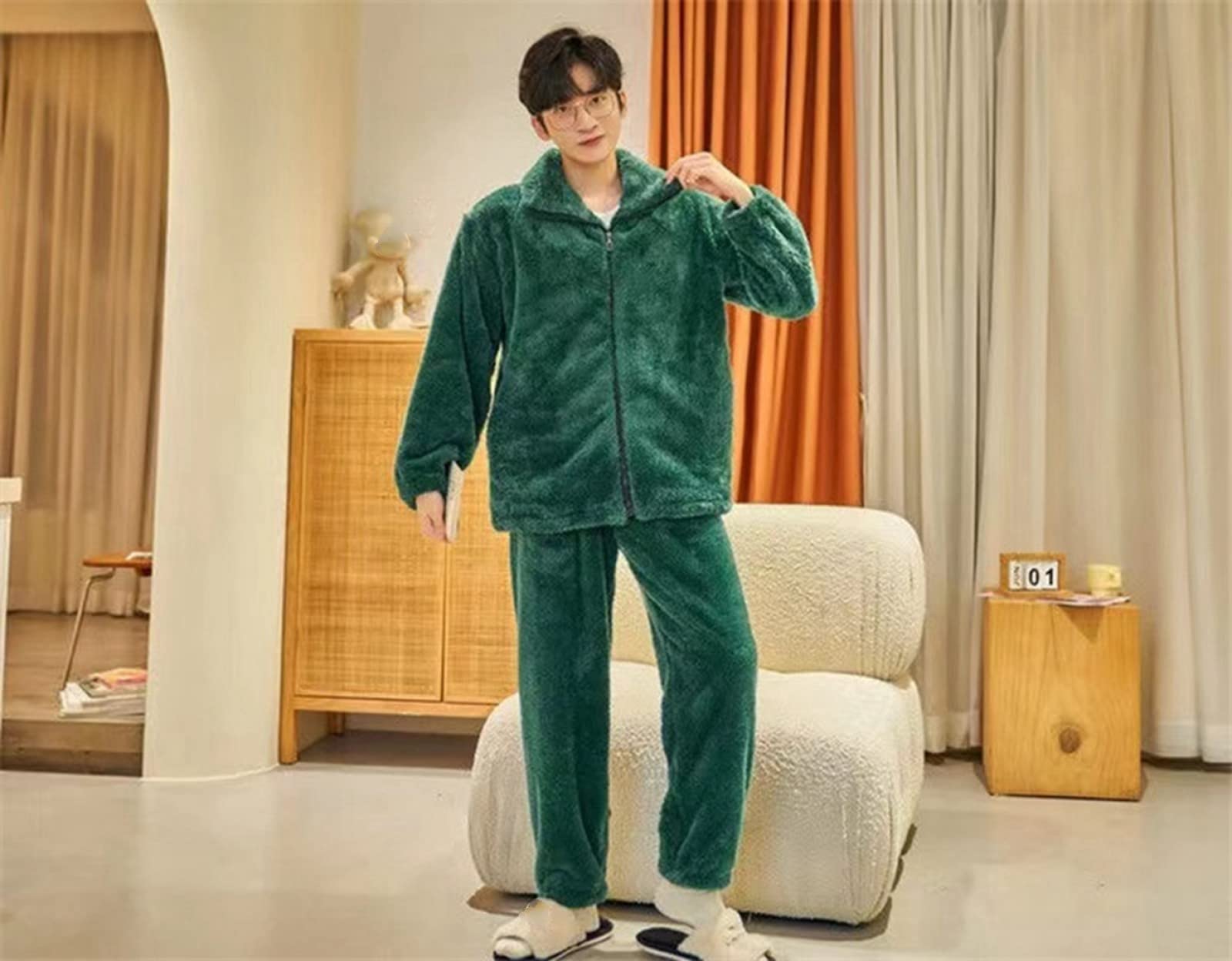 MdybF Winter Pyjama Plus Size Winter Lange Mouw Dikke Warme Pyjama Sets
